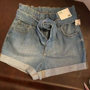 Aeropostale Light Blue Denim Paperbag Waist Jean Shorts with Belt